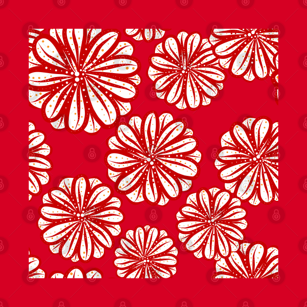 Abstract Red flower line art seamless digital pattern by Ammi