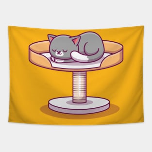 Cute Cat Sleeping On Scratcher Tapestry