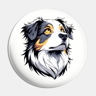 Stunning and Cool Australian Shepherd Monochrome and Gold Portrait for Father's Day Pin