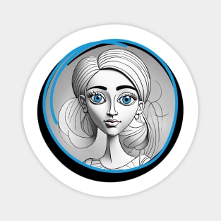 Pretty Girl Portrait - Line Art Design Magnet