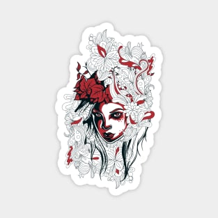 girl’s face on a floral background Magnet