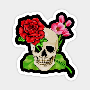 Skull, Rose Floral Tropical, Skulls Magnet