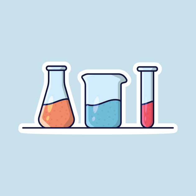 Beaker Glasses Set with Chemical Liquid Sticker vector illustration. Medical laboratory objects icon concept. Equipment for chemical test collection sticker vector design. by AlviStudio