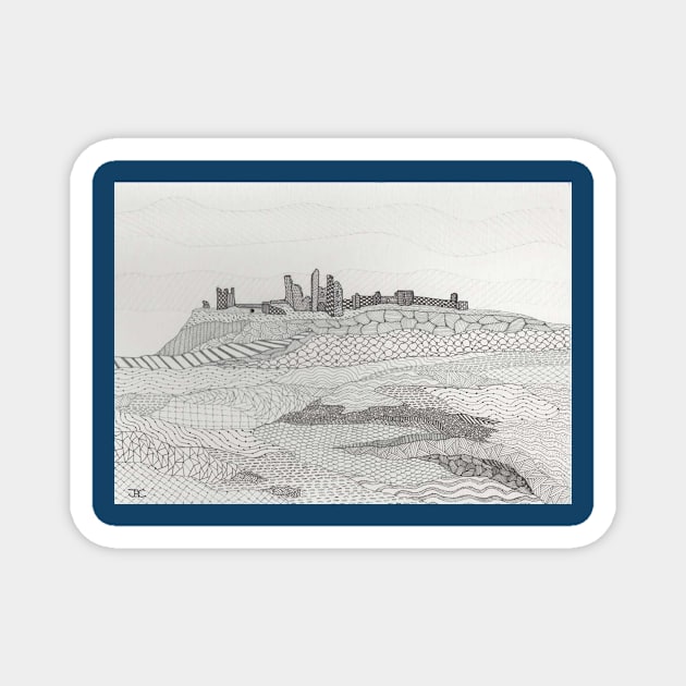 Dunstansburgh Castle, Northumberland Coast in Zentangle Landscape Magnet by JennyCathcart