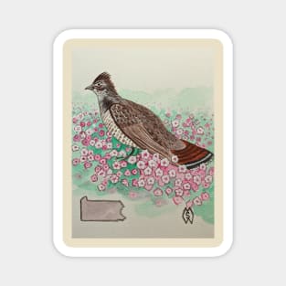 Pennsylvania state bird & flower, the ruffed grouse and mountain laurel Magnet