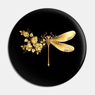 Golden flower dragonfly with rose Pin