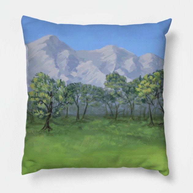 Nature Landscape Pixel Art Pillow by WannabeArtworks