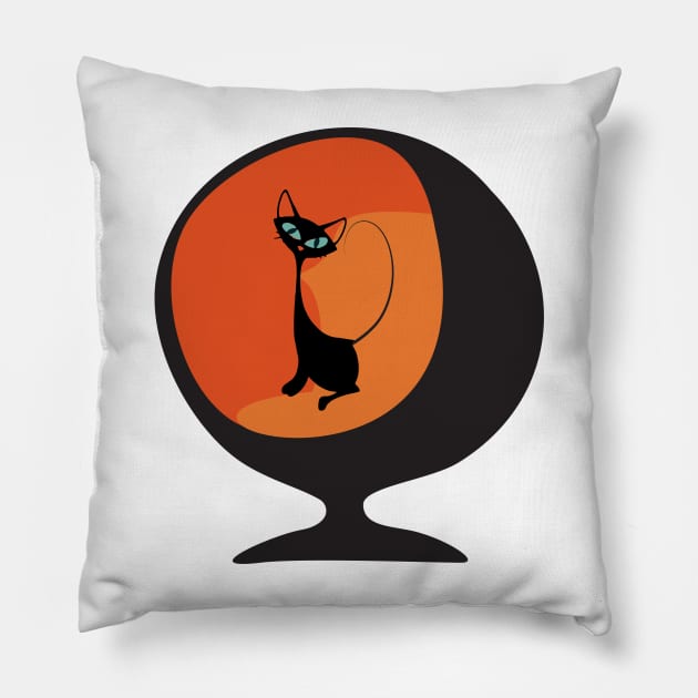 Retro Kitty Sitting in 50s Styled Chair Pillow by Lisa Williams Design