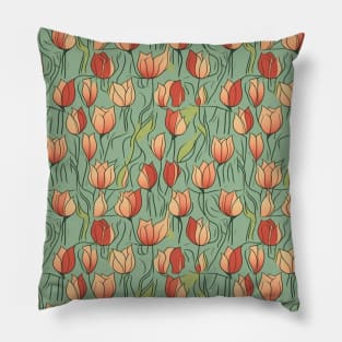 Tulips Flower Seamless Pattern V7 Pillow