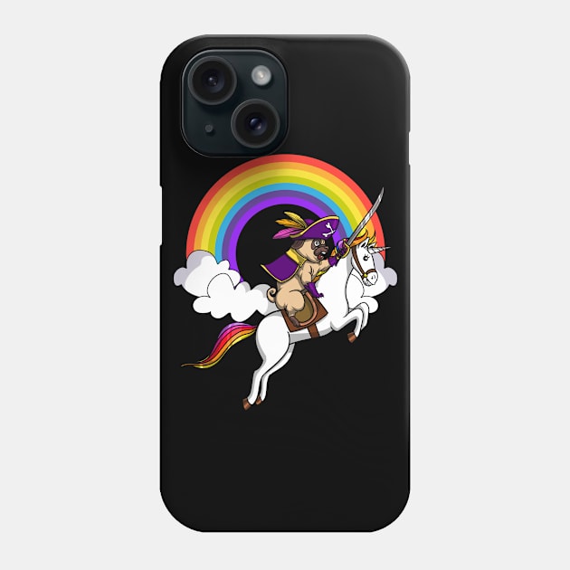 Pug Dog Pirate Riding Unicorn Phone Case by underheaven