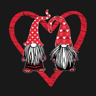 Valentine's Day Gnomes Cute Couple In Red Heart Romantic Gift For Him Her T-Shirt