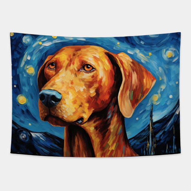 Redbone Dog Starry Night Tapestry by NatashaCuteShop