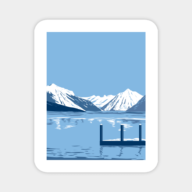 Lake McDonald in Winter in Glacier National Park Montana USA WPA Art Poster Magnet by retrovectors