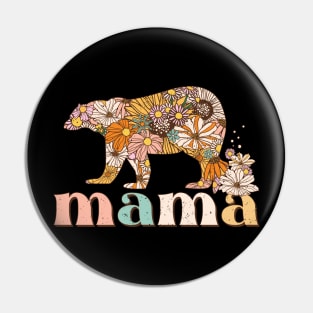 Mama with floral bear retro distressed design Pin