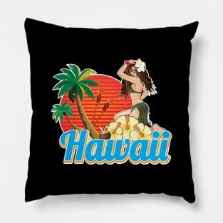 Hawaii Beautiful Hula Girl Sunset Palmes Pillow