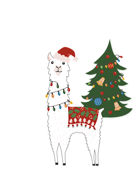 Santa Llama with Christmas Tree Kids T-Shirt by latheandquill