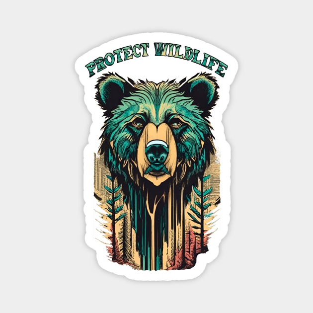 protect wildlife. bear and forest vintage design Magnet by MusicianCatsClub