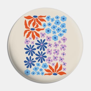 Red Blue Lilac Whimsical Flowers Pin