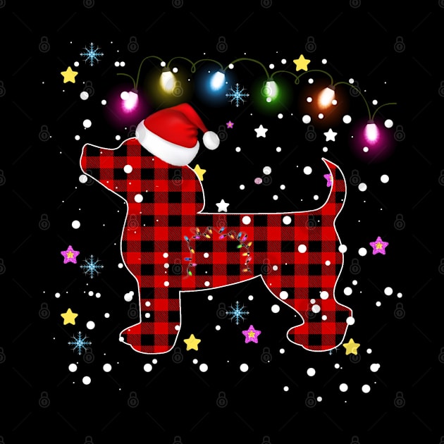 Buffalo Plaid Christmas Paw Dog with Santa hat & Lights by The Design Catalyst