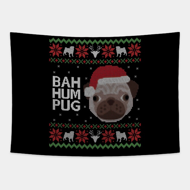 Ugly Christmas Sweater Bah Hum Pug Dog Tapestry by HolidayoftheWeek