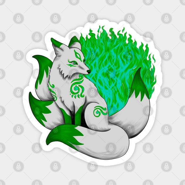 Green Kitsune Fox Magnet by Lady Lilac