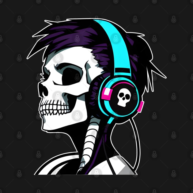 Girl Skull With Headphones, Violet, light blue | Listening Music by General Corner