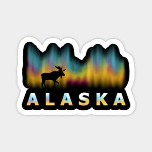 Alaska Reindeer With Polar Lights And Moose Magnet