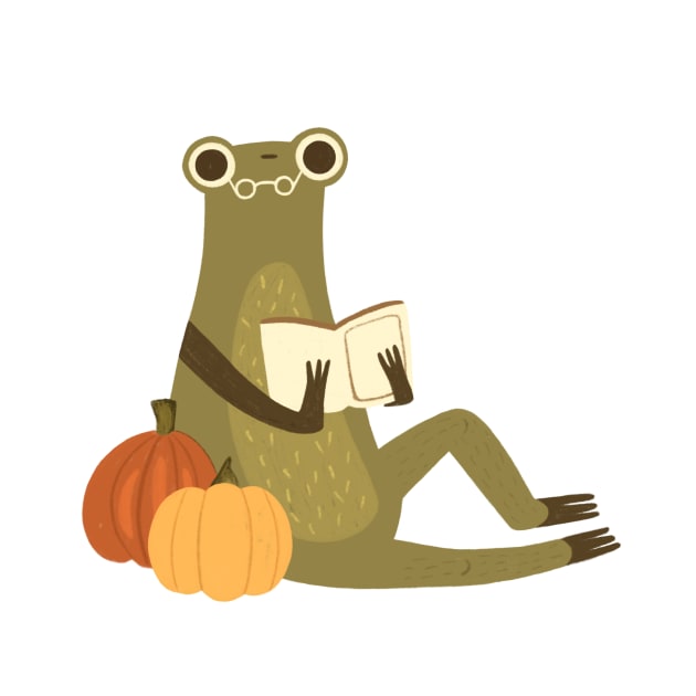 Cute frog reading a book Pumpkin version by mikhaleeevich