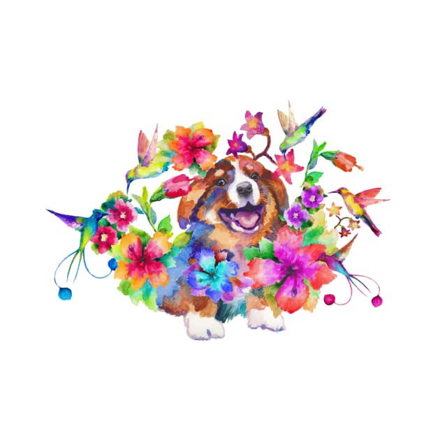 Corgi pup in flowers by AgniArt