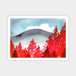 Watercolor Landscape With Red Trees Magnet