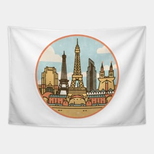 Wonders Of World Retro Design Tapestry