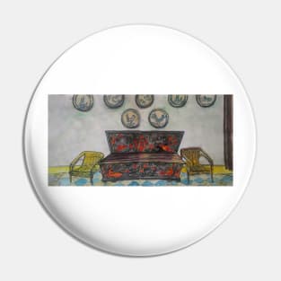 Watercolor Sketch - Antique Painted Bench at a Sicilian Farmhouse. 2018 Pin