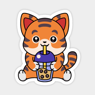 Cute Tiger Drinking Boba Magnet