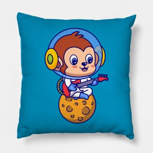 Monkey Astronaut Playing Guitar Pillow