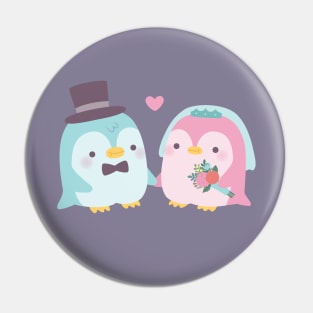 Cute Wedding Couple Penguin Groom and Bride Pin