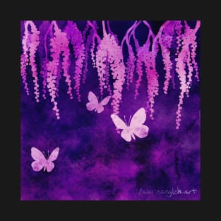 Wisteria and Butterflies Negative Painting T-Shirt