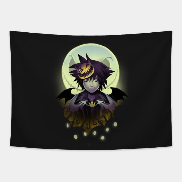 Dark Kingdom Hearts Sora - Halloween Moon Costume - Spooky Video Game Tapestry by BlancaVidal