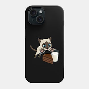 Siamese Cat excited to have Chocolate Cake with Milk Phone Case