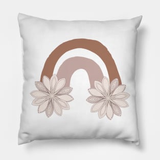 Warm Toned Boho Rainbow And Boho Flowers on The Sides Design Pillow