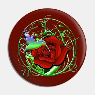 Rose & hummingbird Pin