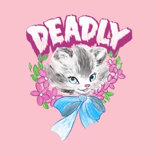 Cute but Deadly creepy goth kitten illustration T-Shirt