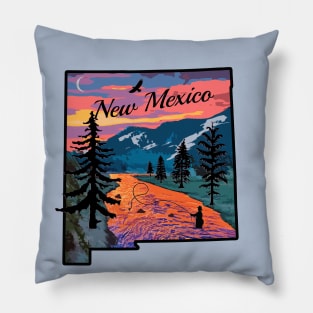 Fly Fishing New Mexico State Map Mountain Sunset River Retro Pillow