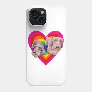 Super cute wirehaired dachshunds on a vibrant heart Phone Case