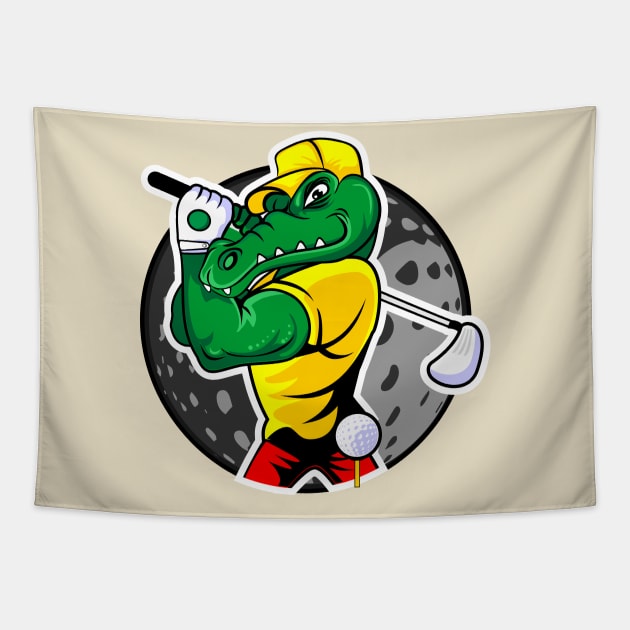 alligator golfer illustration Tapestry by Mako Design 