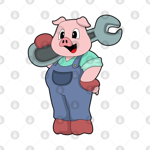 Pig as Mechanic with Wrench by Markus Schnabel