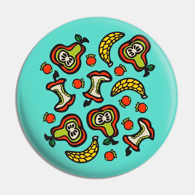 TUTTI FRUTTI Fun Tossed Retro Fruit with Apple Core Pear Banana Berries in Graphic Cartoon Style - UnBlink Studio by Jackie Tahara Pin by UnBlink Studio by Jackie Tahara