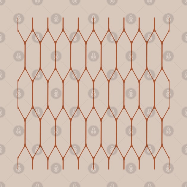 Long Honeycomb Minimalist Geometric Pattern in Putty and Rust Clay Terracotta by KierkegaardDesignStudio
