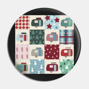 Colourful Winter Patchwork of Vintage Caravans Pin