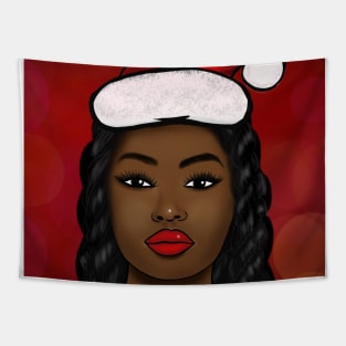 Black female Santa Clause beauty Tapestry