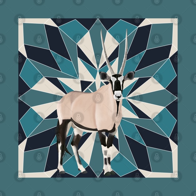 Oryx Antelope From Africa Blue Geometric Background by Suneldesigns